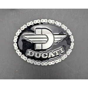 Ducati Belt Buckle Metal Motorcycle Chain Border Black Silver Logo